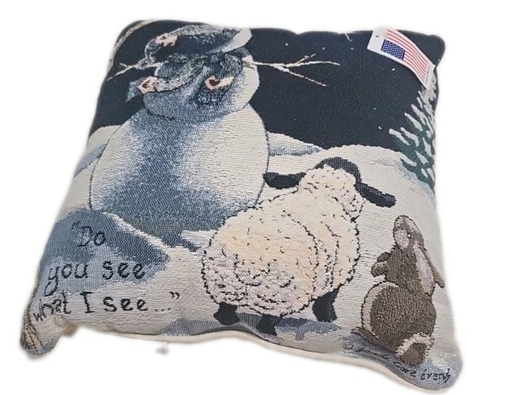 Do You See What I See Christmas Tapestry Pillow Sandi Gore Evans New 17" By 17"